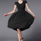 Black Midi Dress with Lace Details and Faux Surplice Bodice RM285