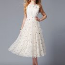 Ivory Lace Tea Dress with Ruffles and Ruched Front Bodice RM286
