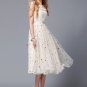 Ivory Lace Tea Dress with Ruffles and Ruched Front Bodice RM286