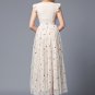 V Neck Floral Embroidered Beige Lace Maxi Dress with Chiffon Bodice RM287