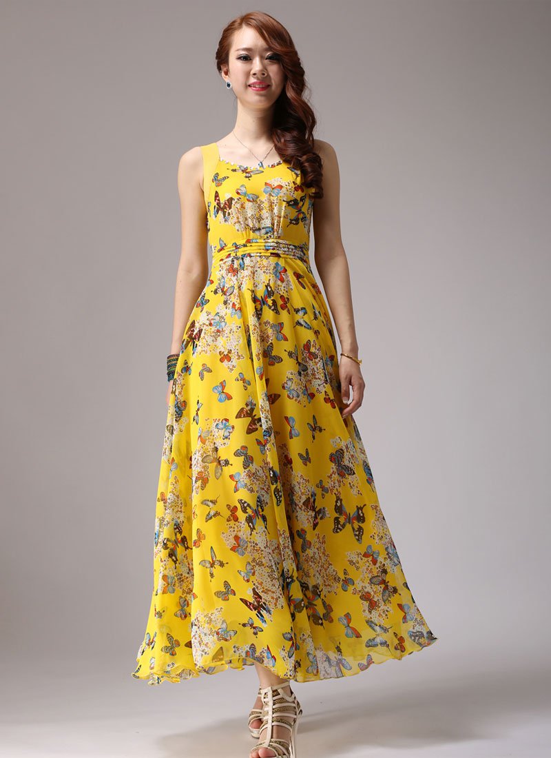 Yellow Maxi Dress with Butterfly Print RM291