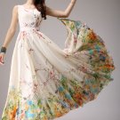 Light Yellow Maxi Dress with Colorful Floral Printed Hem RM292