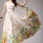 Light Yellow Maxi Dress with Colorful Floral Printed Hem RM292