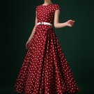 Heart Printed Wine Red Maxi Dress with Layer-pleated Waist RM293