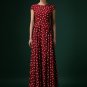 Heart Printed Wine Red Maxi Dress with Layer-pleated Waist RM293