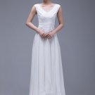 White Lace Chiffon Maxi Dress with V Neck and Pleated Waist Yoke RM296