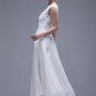 White Lace Chiffon Maxi Dress with V Neck and Pleated Waist Yoke RM296