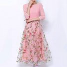 Floral Printed Pink Maxi Dress with White Lace Details RM299