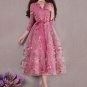 Pale Violet Red Organza Tea Dres with Floral Print and Shirt Top RM300