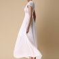 Floral Embroidered White Lace Chiffon Maxi Dress with Angled Waist Yoke RM304