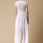Floral Embroidered White Lace Chiffon Maxi Dress with Angled Waist Yoke RM304
