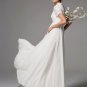 White Lace Chiffon Maxi Dress with Ruffled V Neck and Sleeves RM305