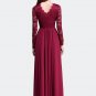 Maroon Lace Chiffon Maxi Dress with V Back and Eyelash Details RM310