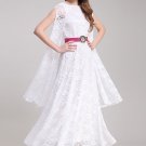 White Lace Maxi Dress with Cloak RM312