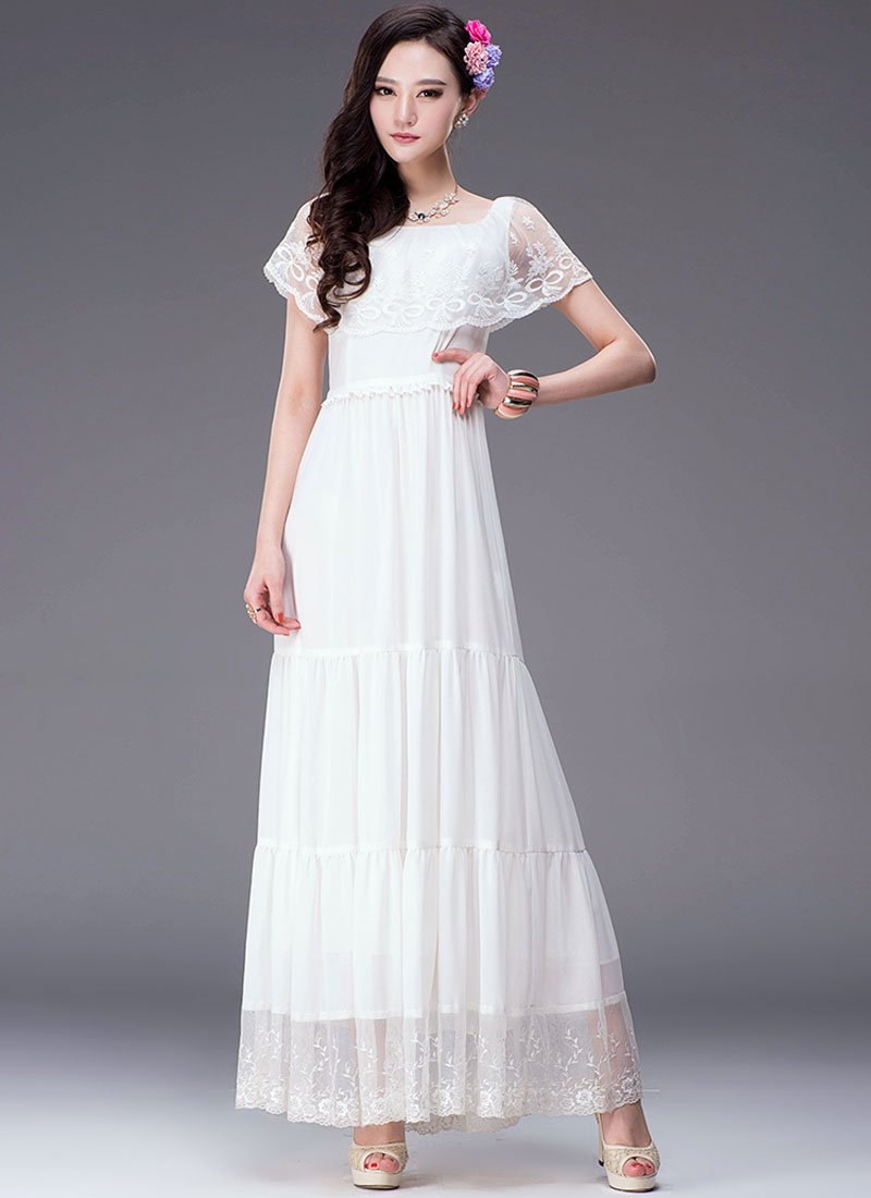 WOMEN CHIFFON MAXI DRESS WITH LACE DRESS
