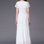 Tiered White Lace Chiffon Maxi Dress with Tiny Cape RM313