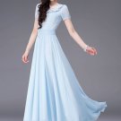 Light Blue Maxi Dress with White Lace Details RM314