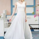 White Maxi Dress with V Neck and Wide Ruched Waist Yoke RM319