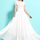 White Lace Chiffon Maxi Dress with Cap Sleeves RM320