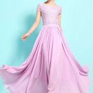 Violet Lace Chiffon Maxi Dress with Cap Sleeves RM320