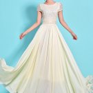 Beige Lace Chiffon Maxi Dress with Cap Sleeves RM320