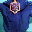 Sapphire Lace Chiffon Maxi Dress with Colorful Floral Print and Cap Sleeves RM320