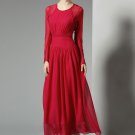 Long Sleeve Red Maxi Dress with Angled Hip Design RM327