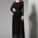 Long Sleeve Black Maxi Dress with Pointed Hip Design RM327