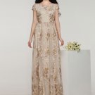 Floral Embroidered Champaign Maxi Dress with Rhinestone Embellishment RM330