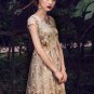 Floral Embroidered Champaign Maxi Dress with Rhinestone Embellishment RM330
