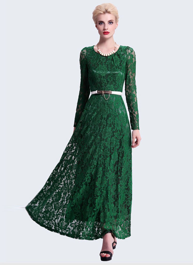 emerald green maxi dress with sleeves