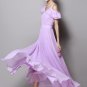 Open Shoulder Violet Chiffon Maxi Dress with Flounce Details RM347