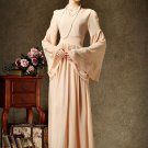 Burly Wood Maxi Dress with Trumpet Sleeves and Curvy Waist Yoke RM349