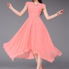 Asymmetric Coral Midi Dress with Cap Sleeves RM352