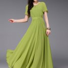Olive Green Maxi Dress with Flutter Sleeves and Buttoned Waist Yoke RM353