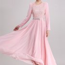 Long Sleeve Pink Lace Chiffon Maxi Dress RM358