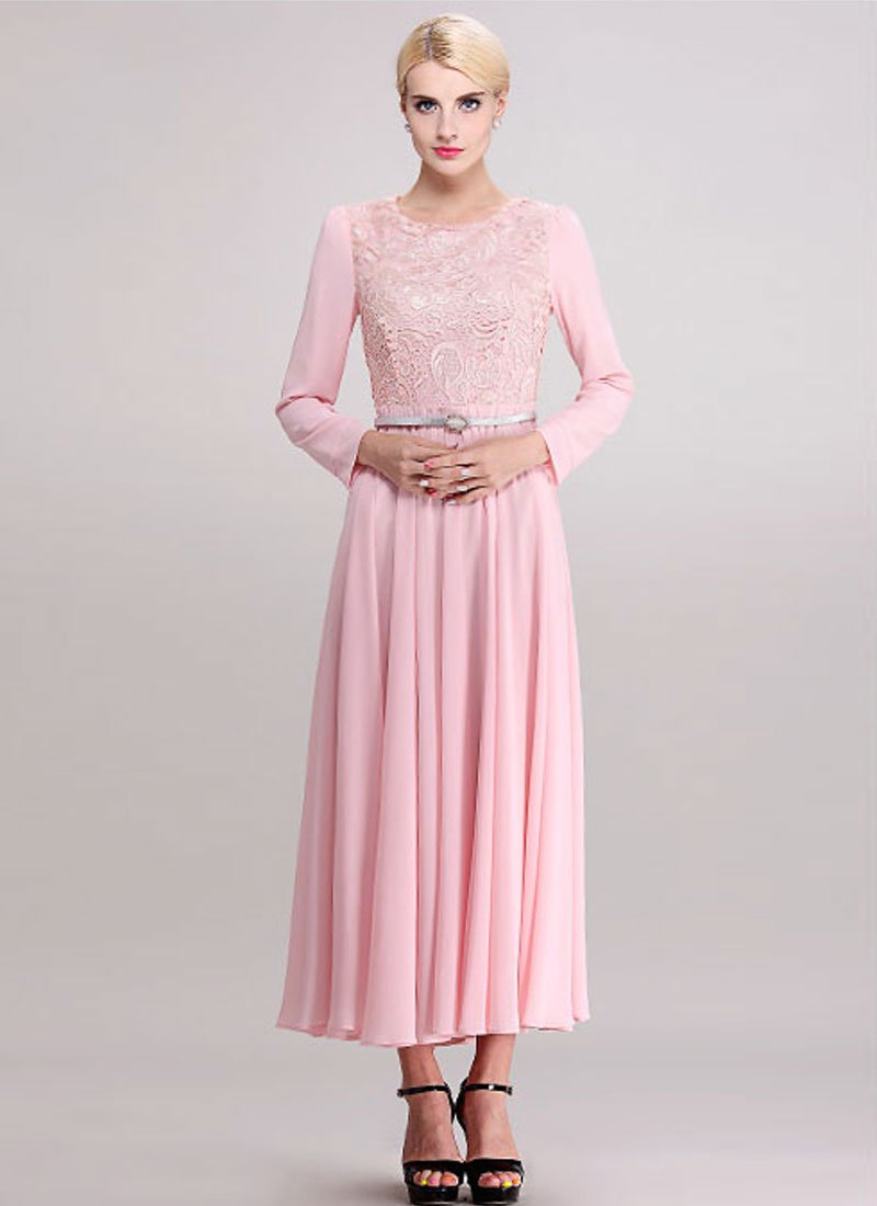 long sleeve pink party dress