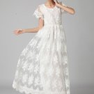 White Embroidered Organza Lace Maxi Dress with Scalloped Hem RM365