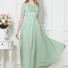 Light Mint Green Maxi Dress with Flounce and Drape Embellished Neck RM366