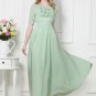 Light Mint Green Maxi Dress with Flounce and Drape Embellished Neck RM366