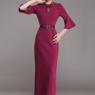 Medium Violet Red Maxi Dress with Trumpet Sleeves RM368