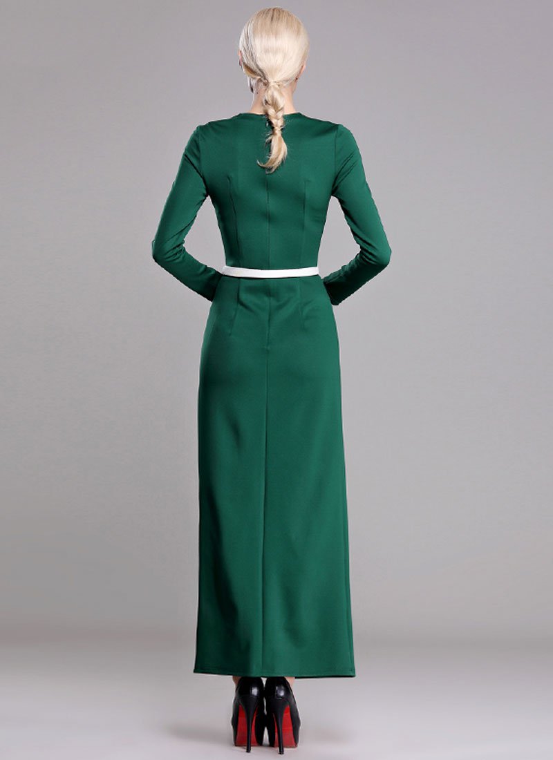 Long Sleeve Green Sheath Maxi Dress RM371