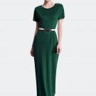 Short Sleeve Green Sheath Maxi Dress RM371