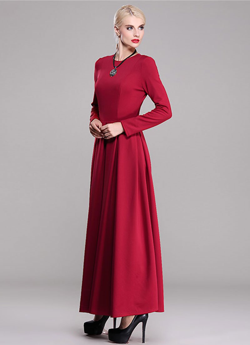 Long Sleeve Red Maxi Dress RM372