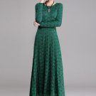 Long Sleeve Dark Green Lace Maxi Dress with Contrast Colored Lining RM377