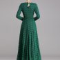 Long Sleeve Dark Green Lace Maxi Dress with Contrast Colored Lining RM377
