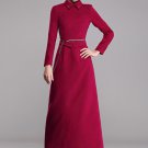 Red Wool Blend Maxi Dress with Asymmetric Peplum RM379