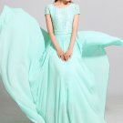 Aquamarine Lace Chiffon Maxi Dress with Cap Sleeves RM320
