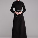 Black Wool Blend Maxi Dress with Asymmetric Peplum RM379