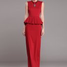 Sleeveless Red Sheath Maxi Dress with Peplum RM380